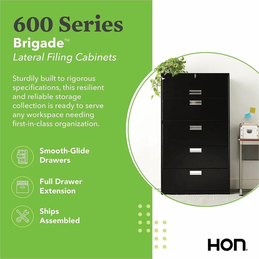 HON Brigade 600 H685 Lateral File - 67" Height x 36" Width x 18" Depth - Total Drawer(s): 5 - Finish: Putty - Lockable, Heavy Duty, Glide, Removable Lock - For File Storage, Workstation, Office, Desk - 1 Each