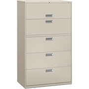 HON Brigade 600 H695 Lateral File - 64" Height x 42" Width x 18" Depth - Total Drawer(s): 5 - Finish: Light Gray - 1 Each