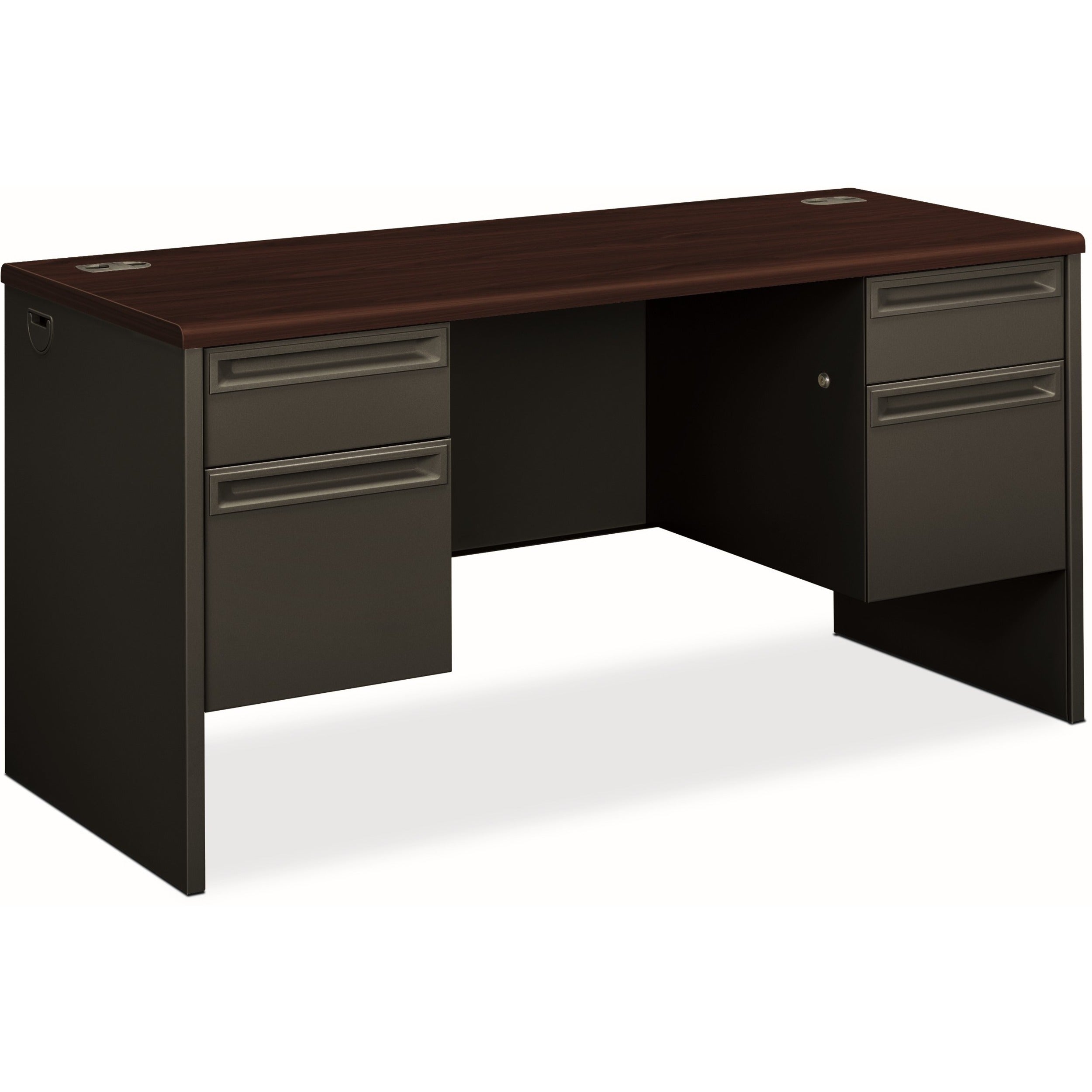 29.5" Height x 60" Width x 24" Depth - Total Drawer(s): 4 - Double Pedestal - Waterfall Edge - Finish: Charcoal - 1 Each