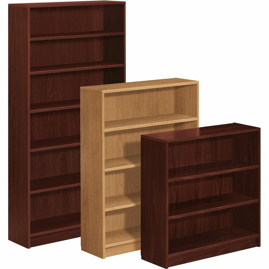 HON 1870 Series Bookcase, 3 Shelves, 36"H x 36"W x 11.5"D, Laminate, Mahogany, 42% Recycled Content, 1 Each