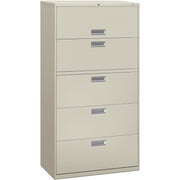 HON Brigade 600 H685 Lateral File - 67" Height x 36" Width x 18" Depth - Total Drawer(s): 5 - Finish: Light Gray - Lockable, Heavy Duty, Glide, Removable Lock - For File Storage, Workstation, Office, Desk - 1 Each