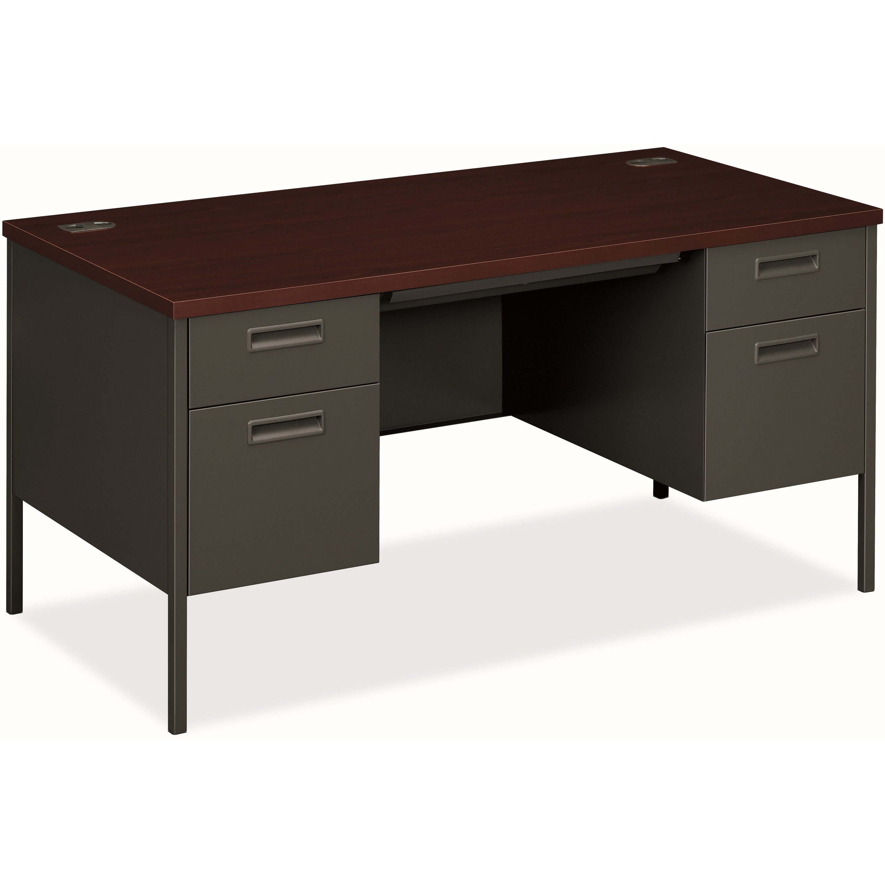 HON Metro Classic HP3262 Pedestal Desk - 29.5" Height x 60" Width x 30" Depth - Total Drawer(s): 5 - Double Pedestal - Square Edge - Finish: Charcoal - 1 Each