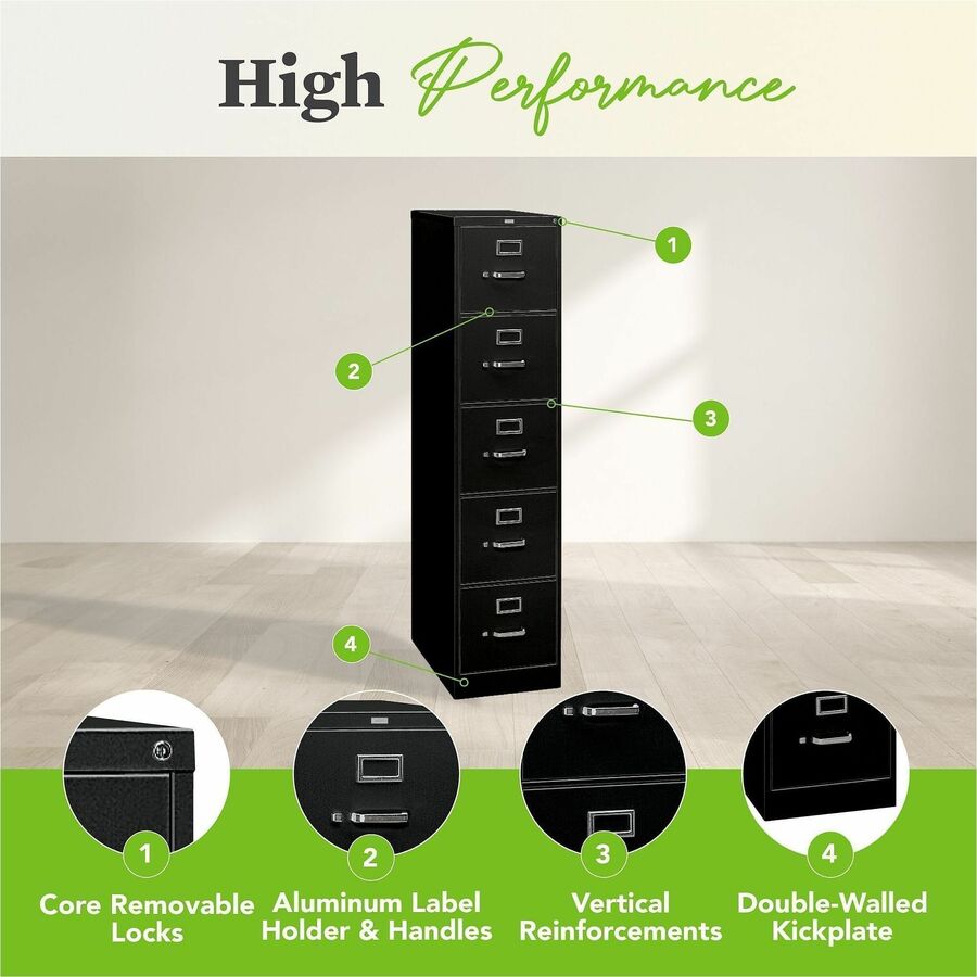 HON 310 H315 File Cabinet - 60" Height x 15" Width x 26.5" Depth - Total Drawer(s): 5 - Finish: Black - 1 Each