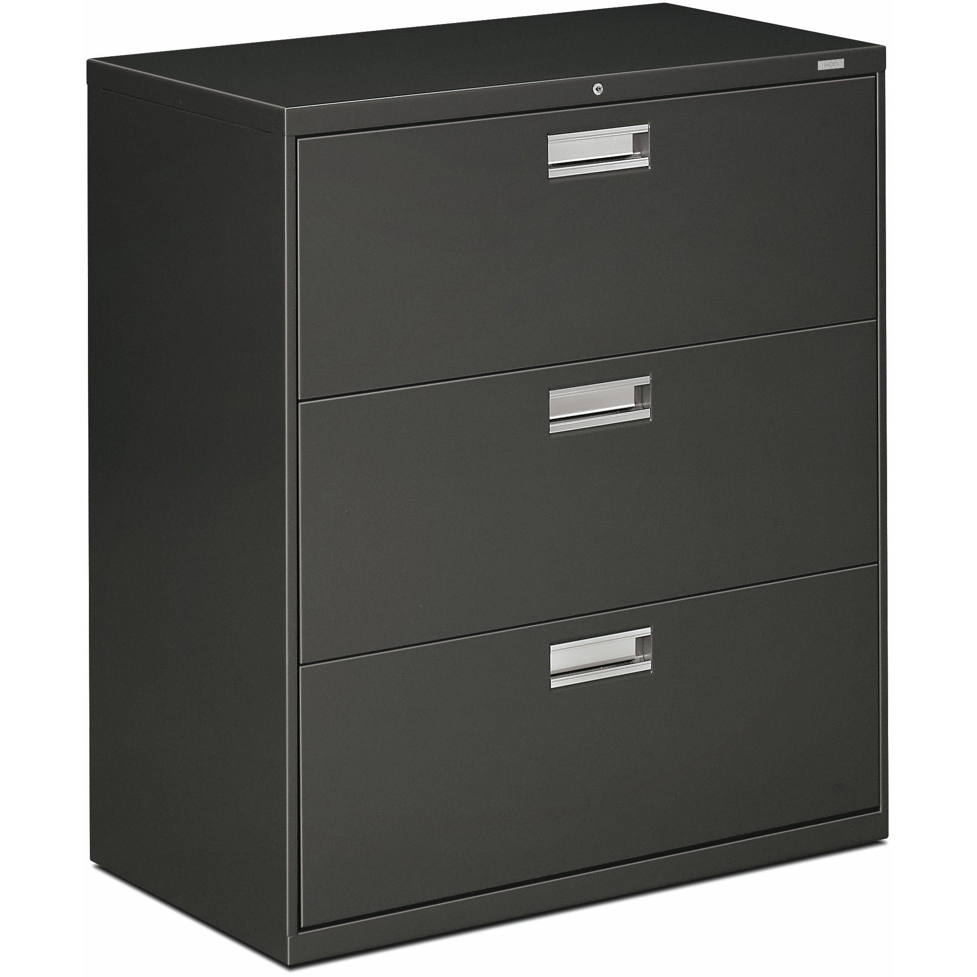 HON Brigade 600 H683 Lateral File - 40.9" Height x 36" Width x 18" Depth - Total Drawer(s): 3 - Finish: Charcoal - 1 Each
