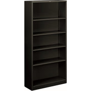 HON Brigade Steel Bookcase - 5 Shelf(ves) - 71" Height x 34.50" Width x 12.62" Depth - Adjustable Shelf, Reinforced, Welded, Durable, Compact - Black - Steel - 1 Each