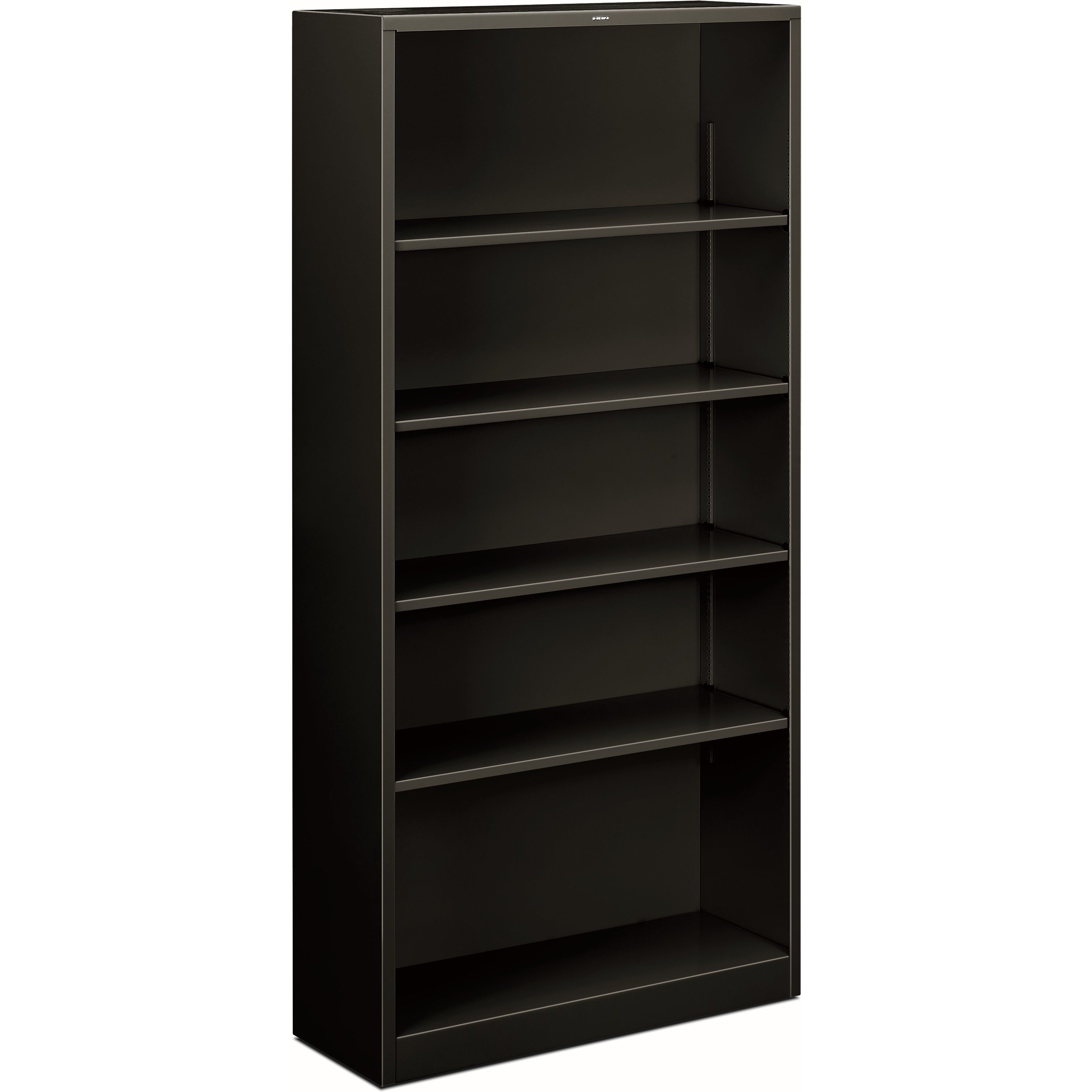 HON Brigade Steel Bookcase - 5 Shelf(ves) - 71" Height x 34.50" Width x 12.62" Depth - Adjustable Shelf, Reinforced, Welded, Durable, Compact - Black - Steel - 1 Each