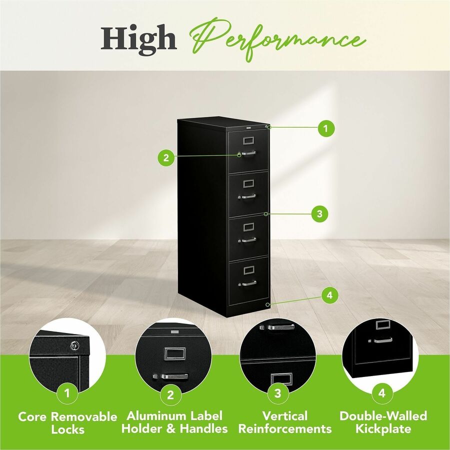 HON 310 H314 File Cabinet - 52" Height x 15" Width x 26.5" Depth - Total Drawer(s): 4 - Finish: Black - 1 Each