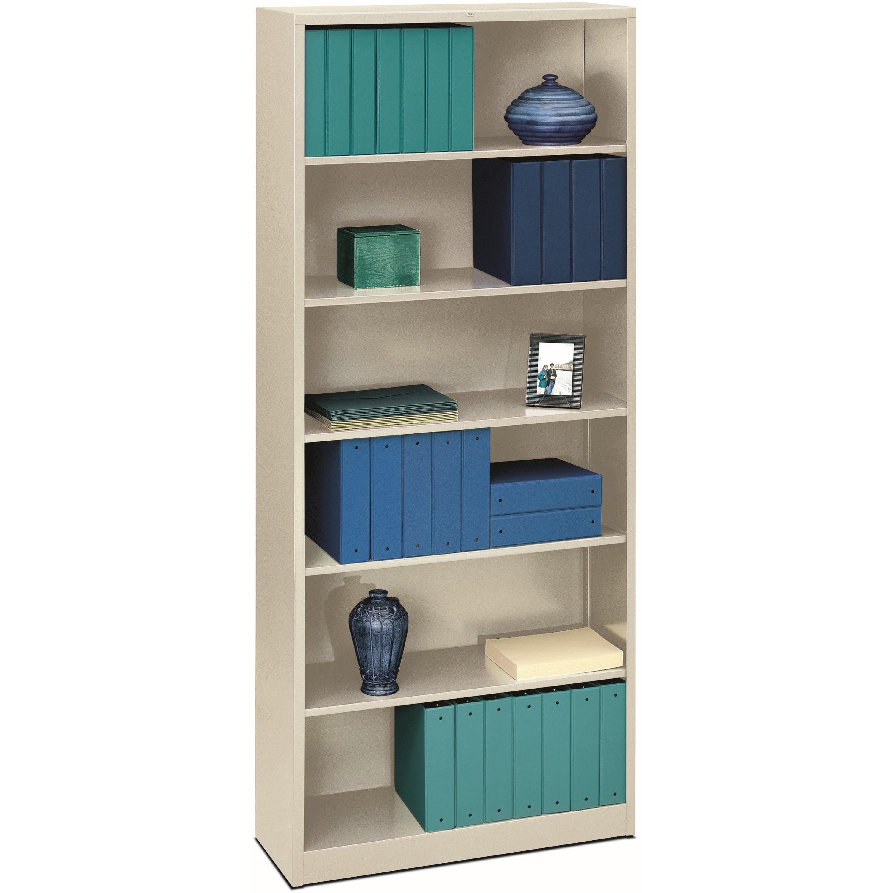HON Brigade Steel Bookcase, 6 Shelves, 81.13"H x 34.50"W x 12.62"D, Steel, Light Gray, 1 Each