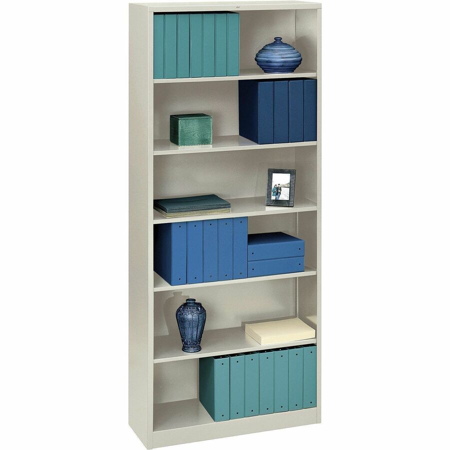 HON Brigade Steel Bookcase, 6 Shelves, 81.13"H x 34.50"W x 12.62"D, Steel, Light Gray, 1 Each
