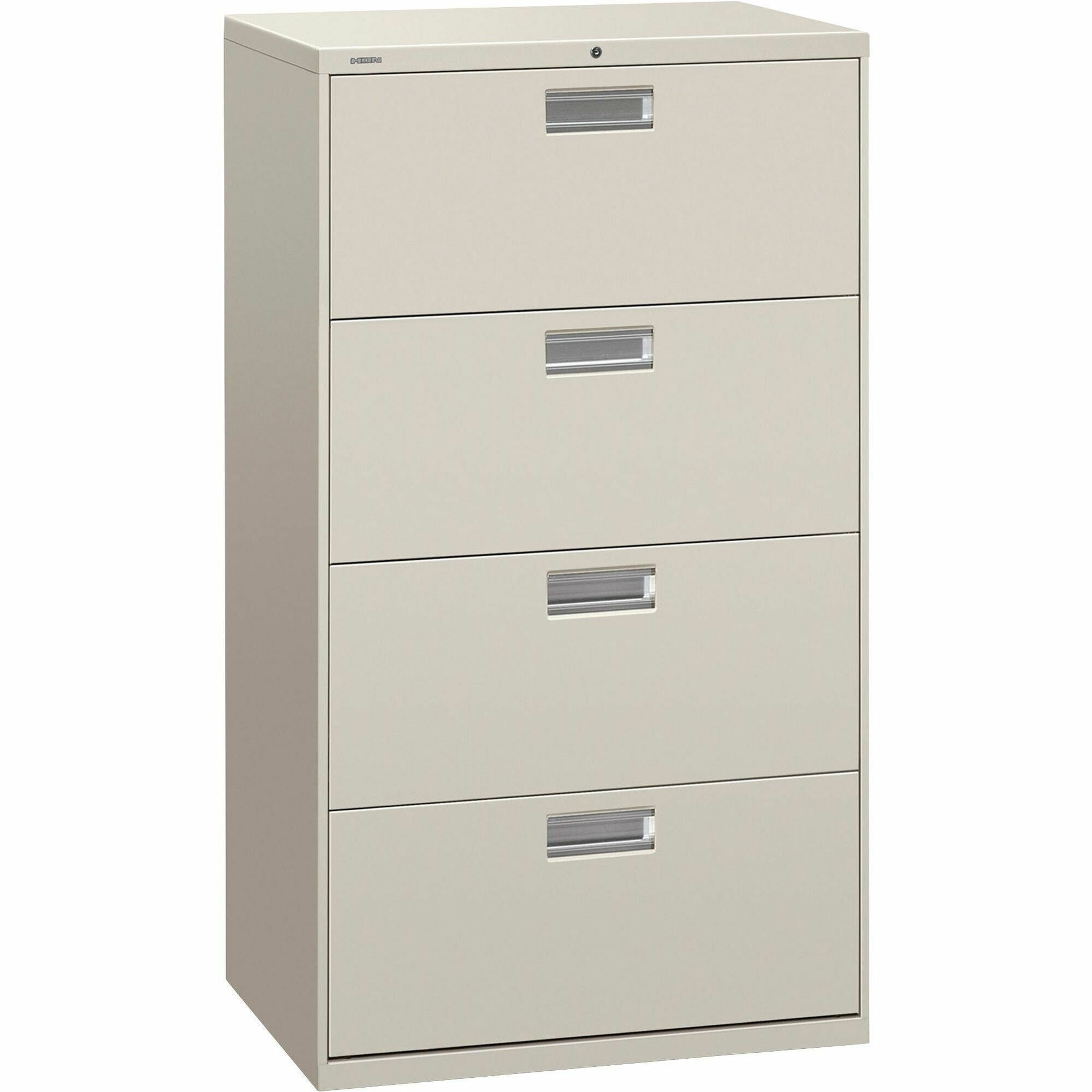 HON Brigade 600 H674 Lateral File - 53.3" Height x 30" Width x 18" Depth - Total Drawer(s): 4 - Finish: Light Gray - 1 Each