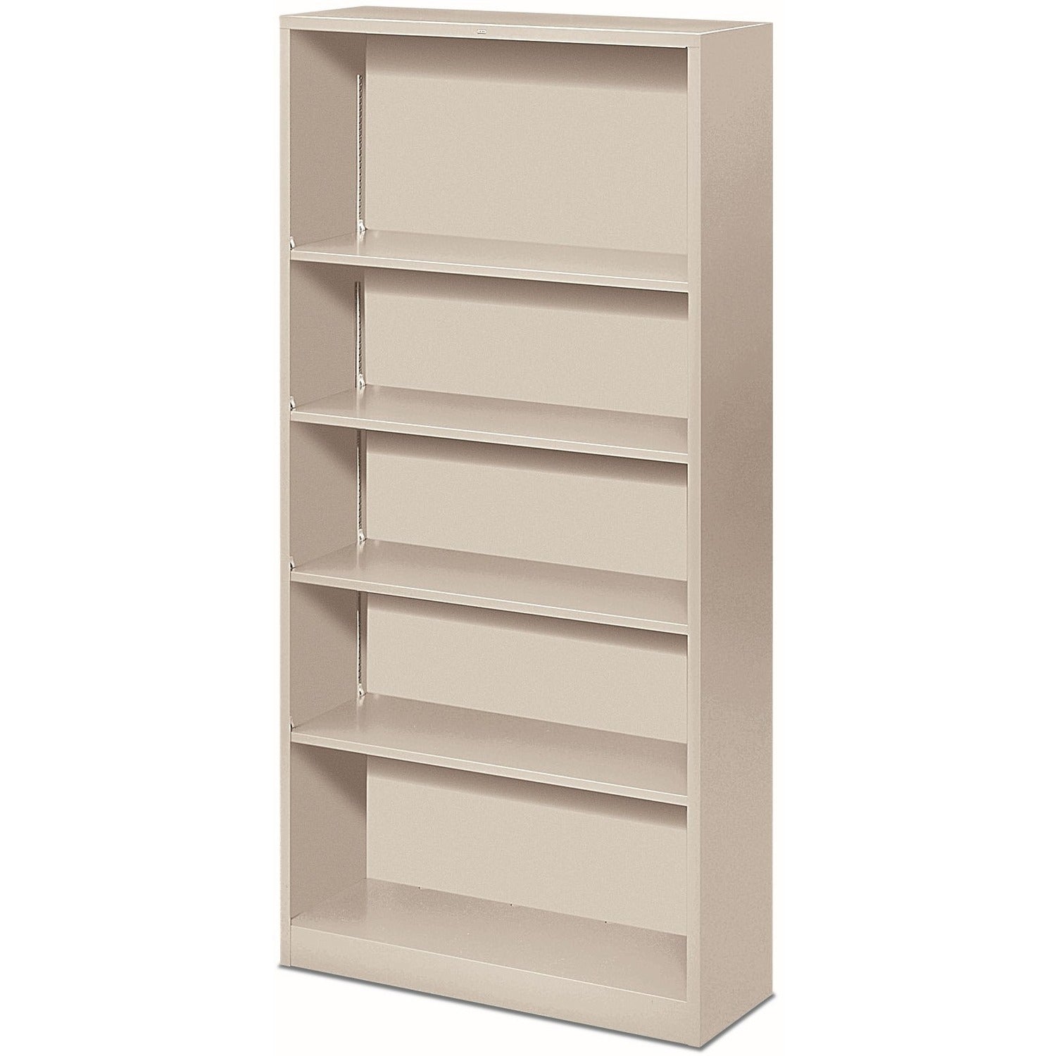 HON Brigade Steel Bookcase, 5 Shelves, 71"H x 34.5"W x 12.62"D, Adjustable, Reinforced Steel, Light Gray, 1 Each