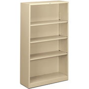 HON Brigade Steel Bookcase, 4 Shelves, 59"H x 34.5"W x 12.62"D, Steel, Putty, 1 Each