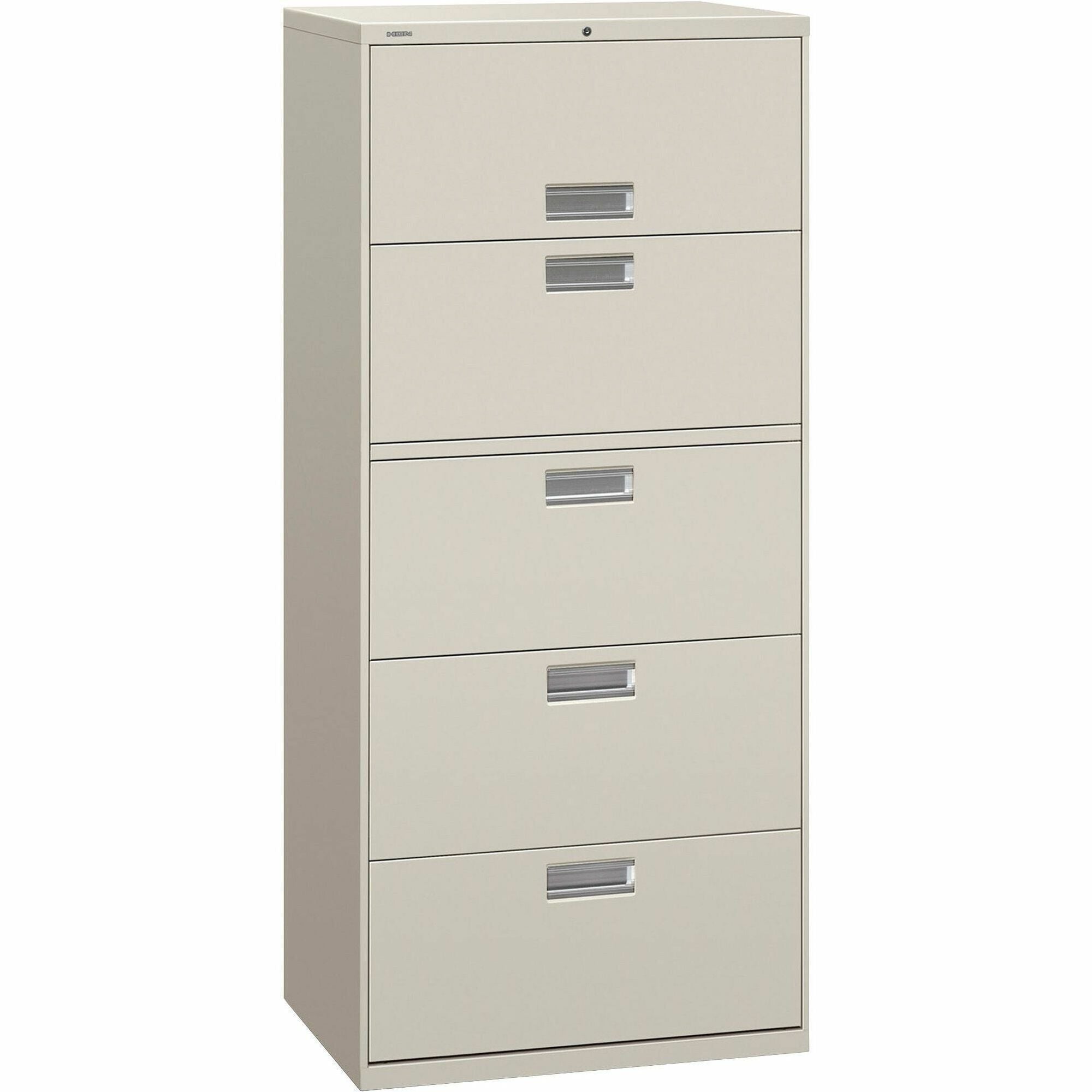 HON Brigade 600 H675 Lateral File - 67" Height x 30" Width x 18" Depth - Total Drawer(s): 5 - Finish: Light Gray - 1 Each