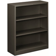 HON Brigade Steel Bookcase, 3 Shelves, 41"H x 34.5"W x 12.62"D, Adjustable, Reinforced Steel, Charcoal, 1 Each