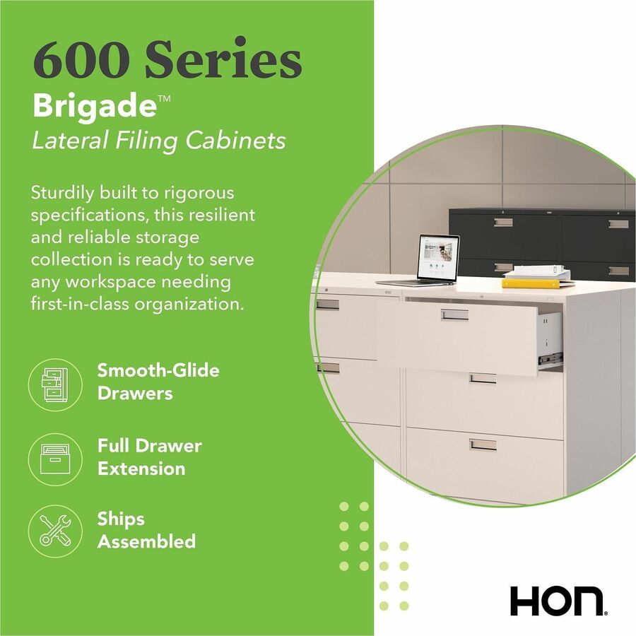 HON Brigade 600 H694 Lateral File - 53.3" Height x 42" Width x 18" Depth - Total Drawer(s): 4 - Finish: Light Gray - 1 Each