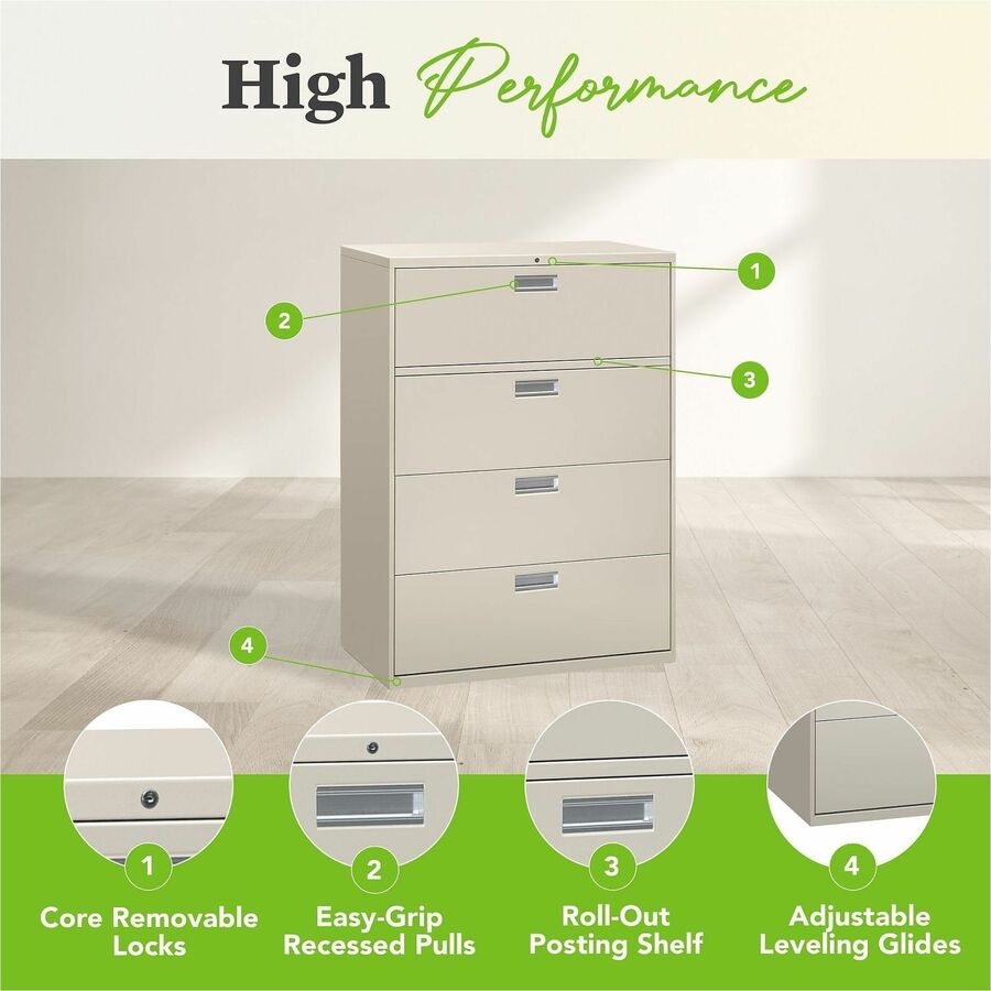 HON Brigade 600 H694 Lateral File - 53.3" Height x 42" Width x 18" Depth - Total Drawer(s): 4 - Finish: Light Gray - 1 Each