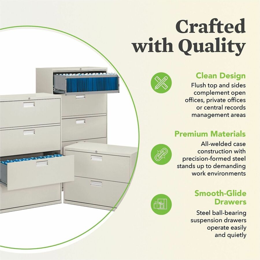 HON Brigade 600 H694 Lateral File - 53.3" Height x 42" Width x 18" Depth - Total Drawer(s): 4 - Finish: Light Gray - 1 Each