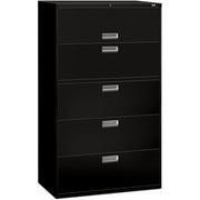 HON Brigade 600 H695 Lateral File - 64" Height x 42" Width x 18" Depth - Total Drawer(s): 5 - Finish: Black - 1 Each
