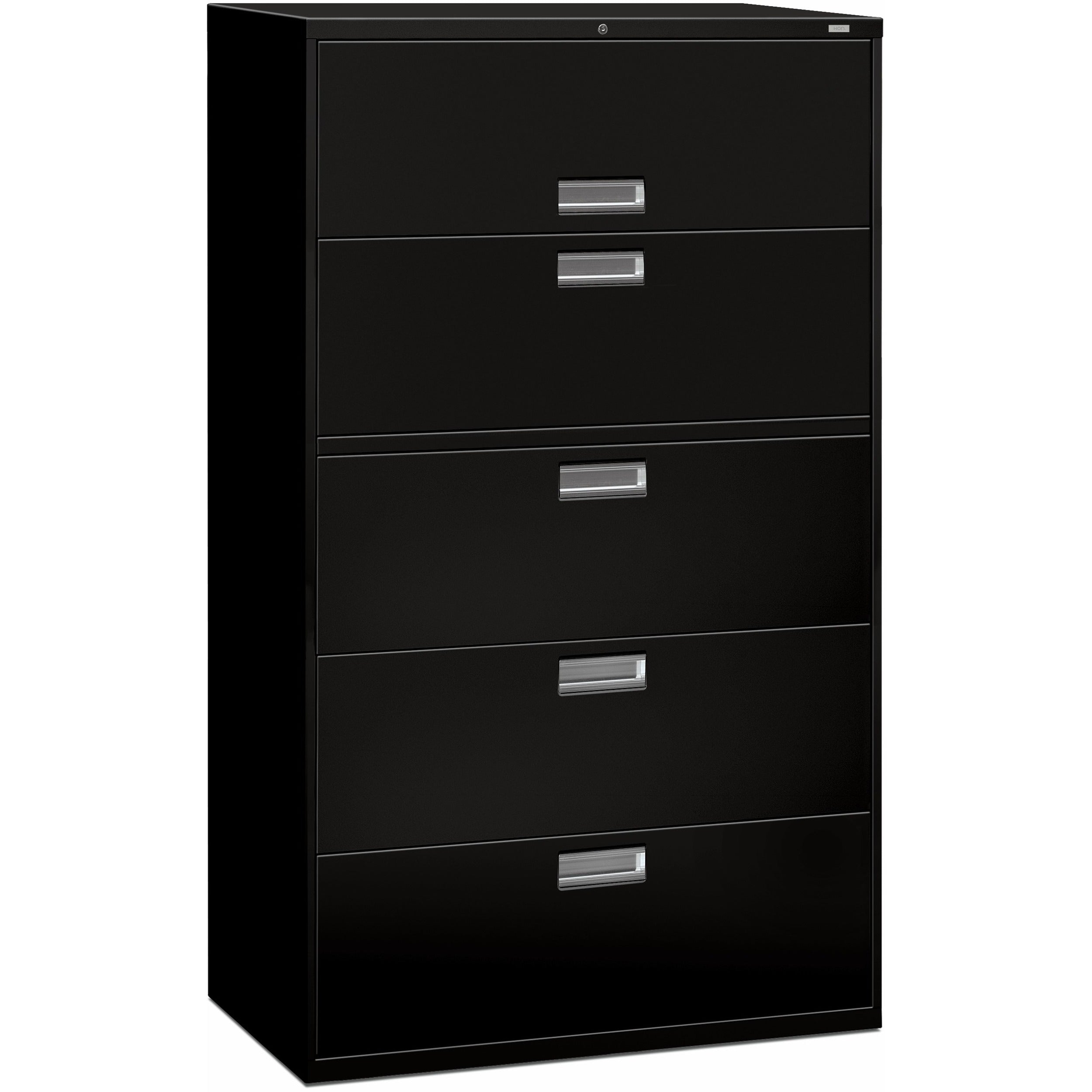 HON Brigade 600 H695 Lateral File - 64" Height x 42" Width x 18" Depth - Total Drawer(s): 5 - Finish: Black - 1 Each