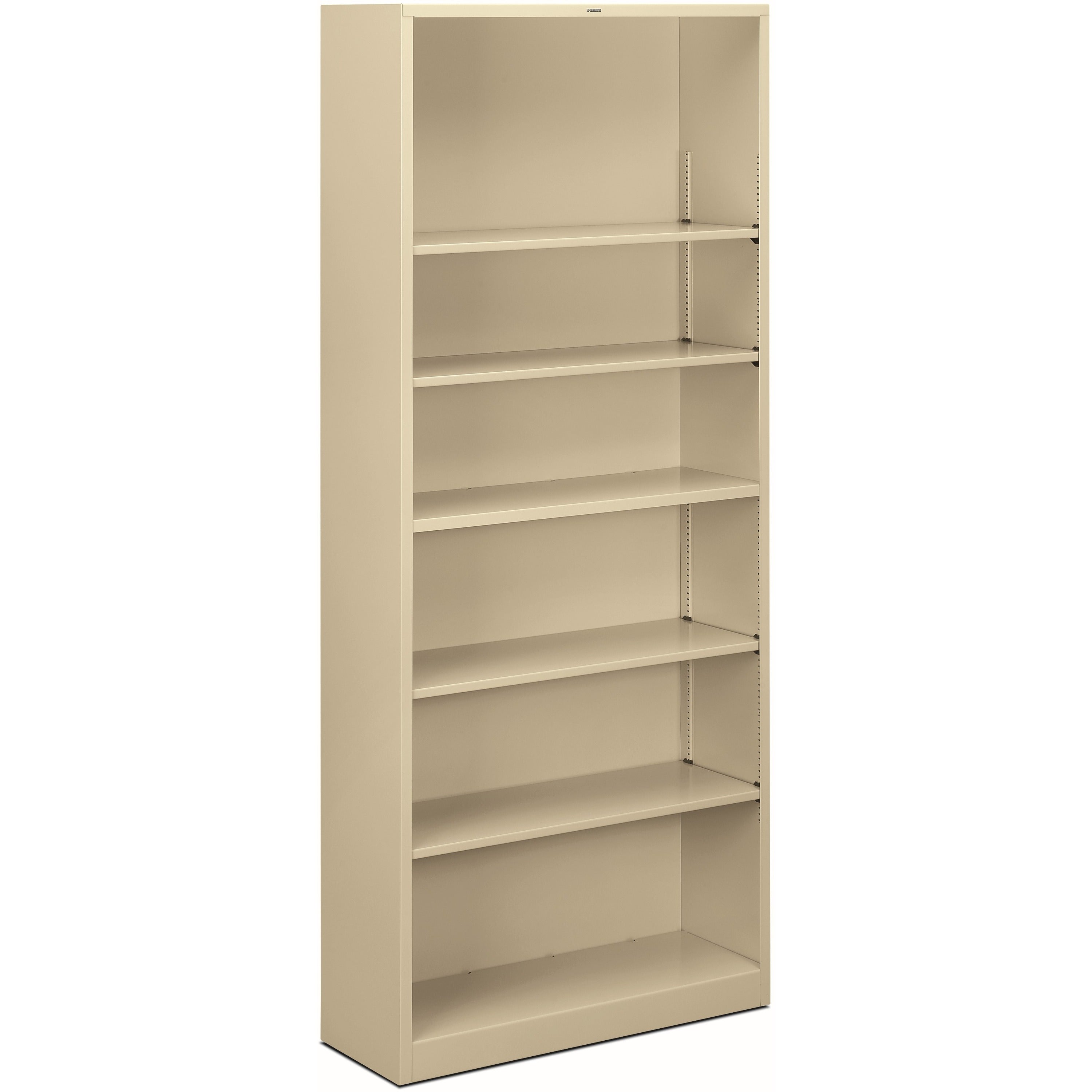 HON Brigade Steel Bookcase, 6 Shelves, 81.13"H x 34.50"W x 12.62"D, Steel, Putty, 1 Each