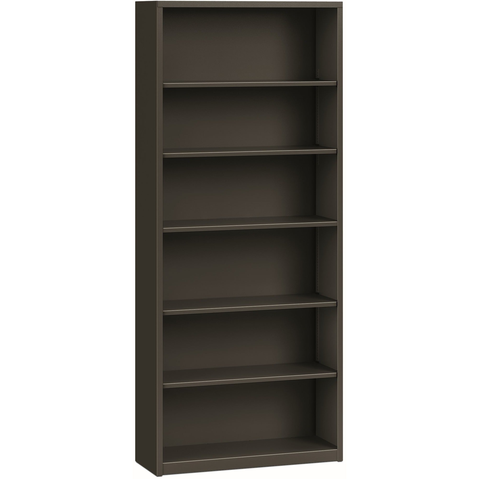 HON Brigade Steel Bookcase, 6 Shelves, 81.13"H x 34.50"W x 12.62"D, Steel, Charcoal, 1 Each