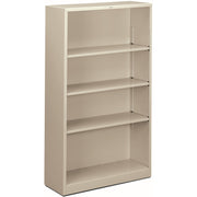 HON Brigade Steel Bookcase, 4 Shelves, 59"H x 34.5"W x 12.62"D, Light Gray, Steel, 1 Each