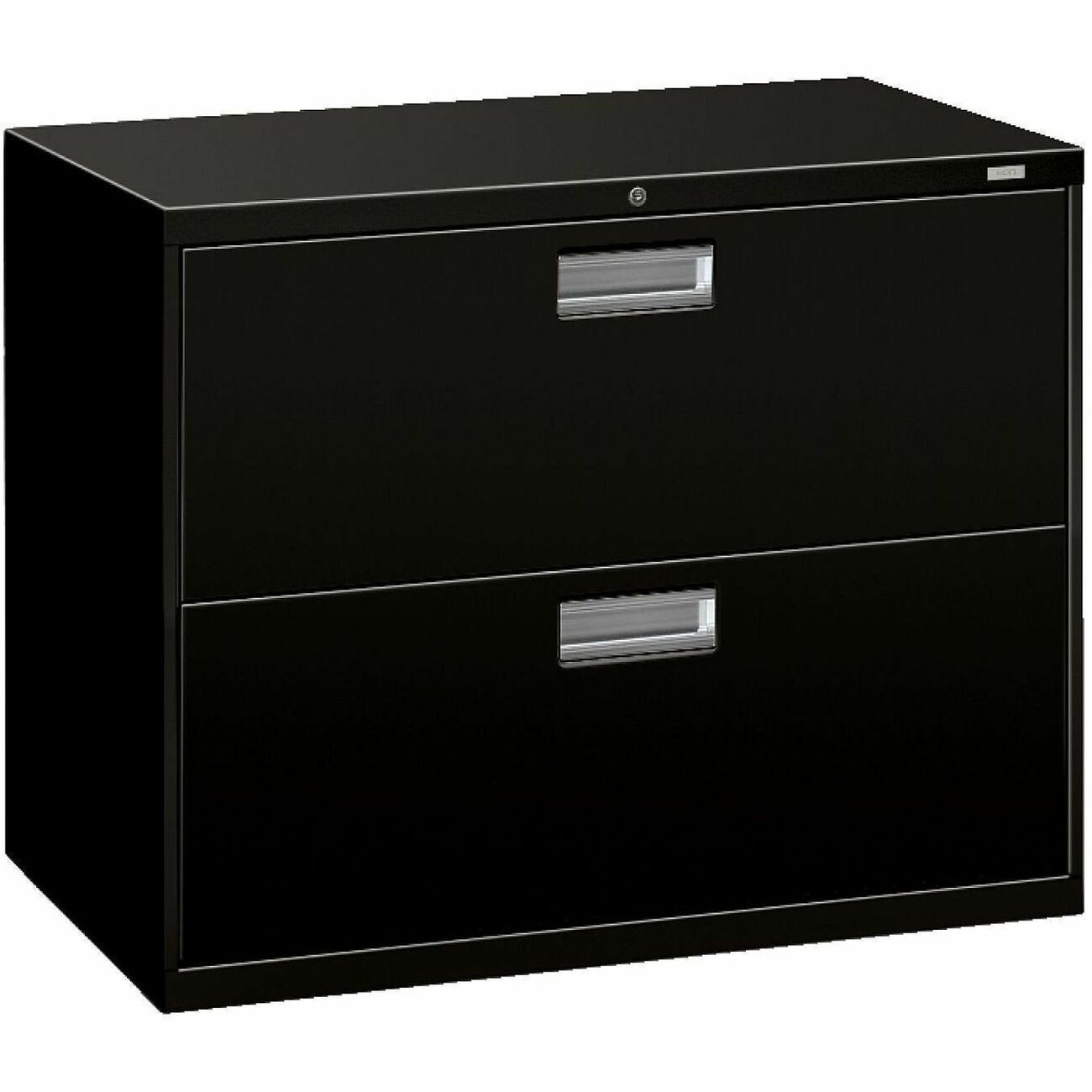 HON Brigade 600 H682 Lateral File - 28.4" Height x 36" Width x 19.3" Depth - Total Drawer(s): 2 - Finish: Black - Lockable, Heavy Duty, Glide, Removable Lock, Durable - For Workstation, Office - 1 Each