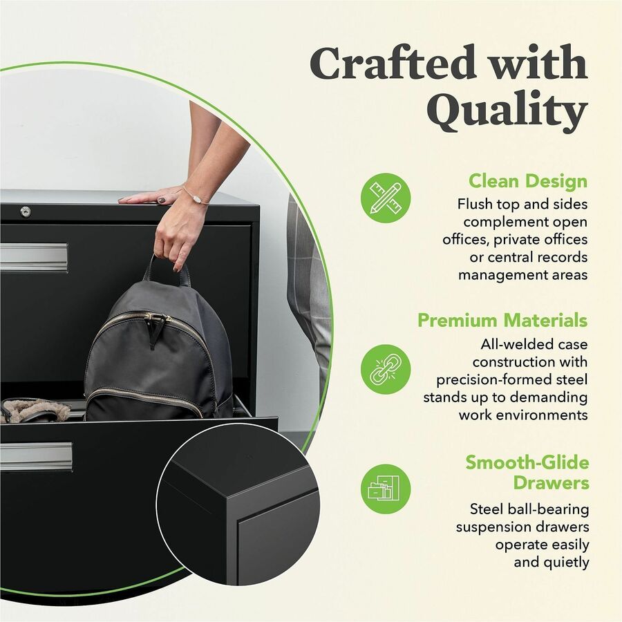 HON Brigade 600 H682 Lateral File - 28.4" Height x 36" Width x 19.3" Depth - Total Drawer(s): 2 - Finish: Black - Lockable, Heavy Duty, Glide, Removable Lock, Durable - For Workstation, Office - 1 Each