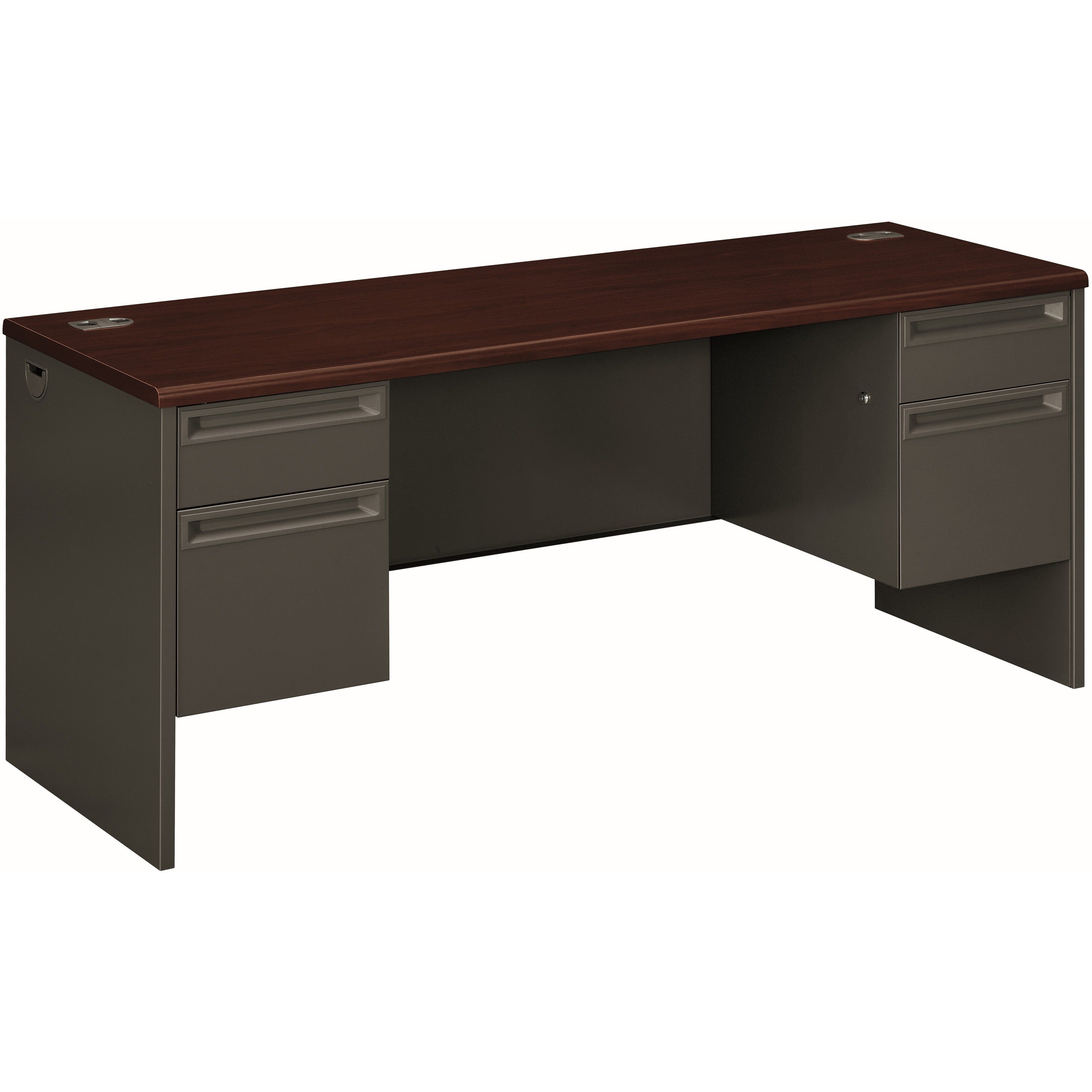 29.5" Height x 72" Width x 24" Depth - Total Drawer(s): 4 - Double Pedestal - Waterfall Edge - Finish: Charcoal - 1 Each