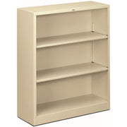 HON Brigade Steel Bookcase, 3 Shelves, 41"H x 34.5"W x 12.62"D, Adjustable, Reinforced Steel, Putty Finish, 1 Each