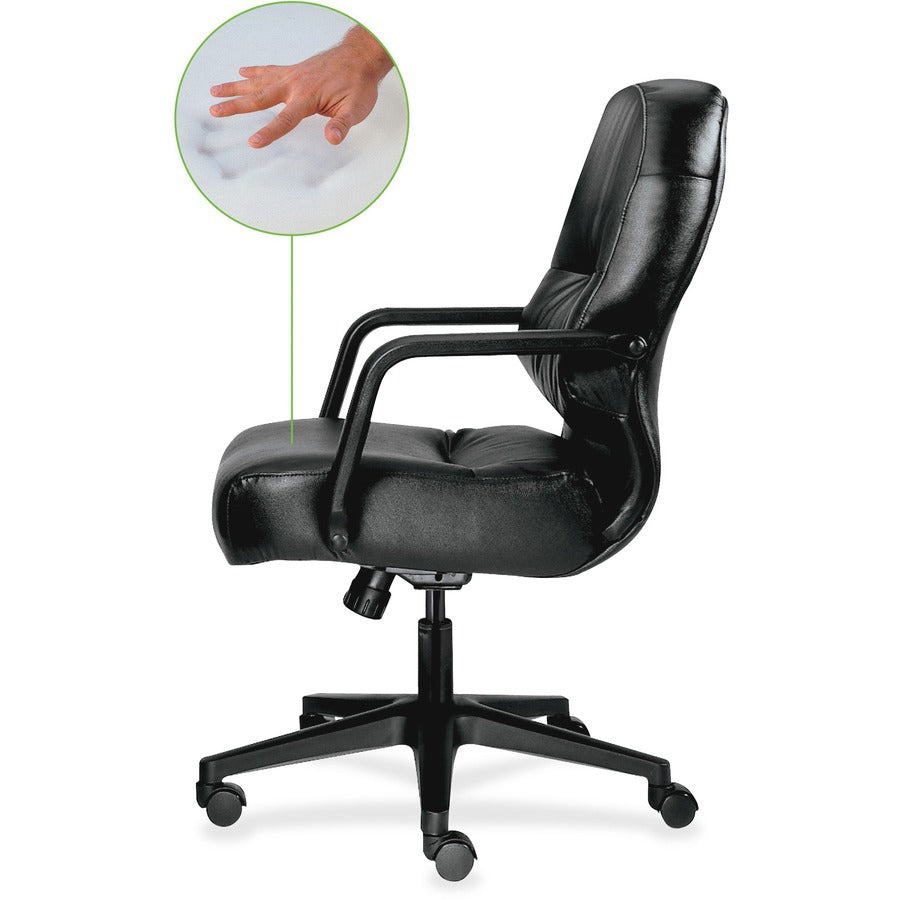 HON Pillow-Soft Chair - Black Seat Color - Leather Seat Material - Black Back Color - Leather Back Material - Black Frame Color - Mid Back - 5-star Base - Black - 1 Each