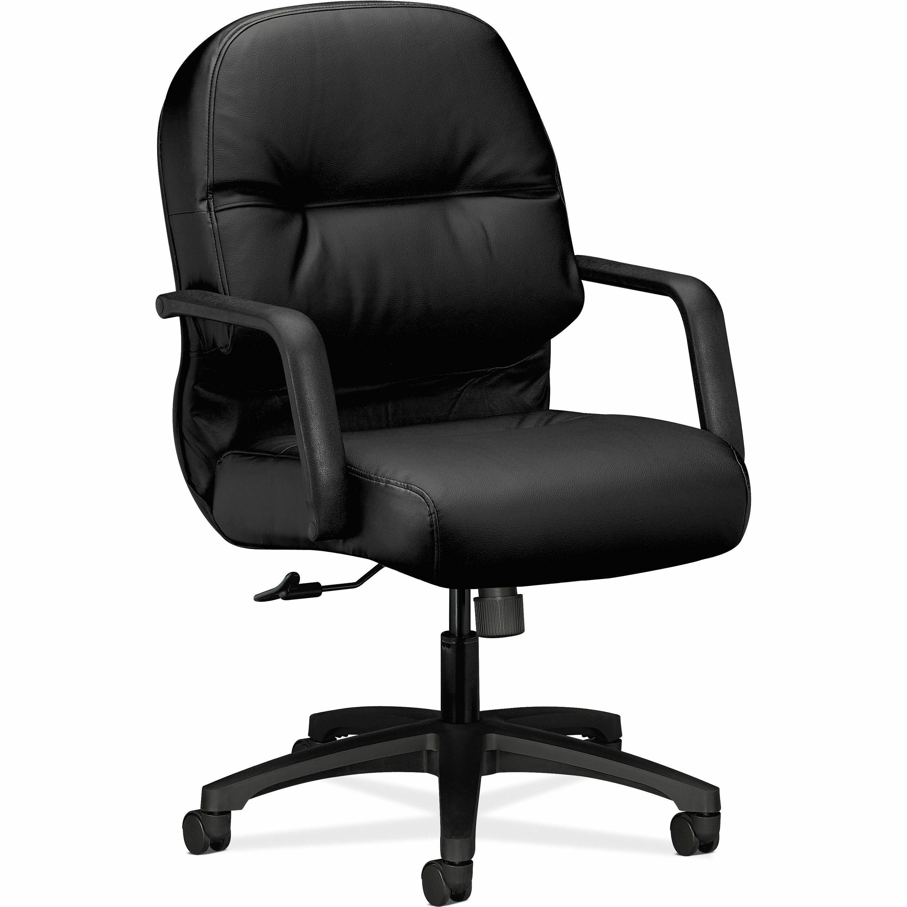 HON Pillow-Soft Chair - Black Seat Color - Leather Seat Material - Black Back Color - Leather Back Material - Black Frame Color - Mid Back - 5-star Base - Black - 1 Each