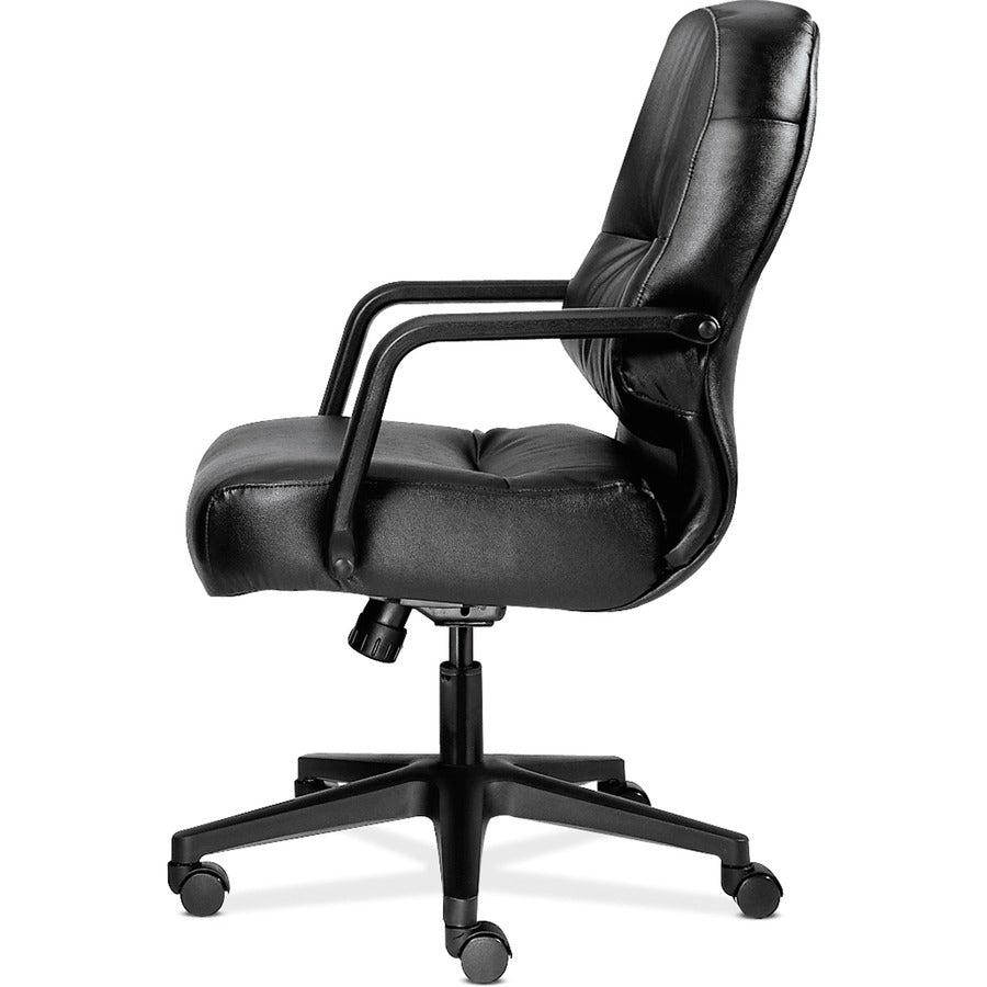 HON Pillow-Soft Chair - Black Seat Color - Leather Seat Material - Black Back Color - Leather Back Material - Black Frame Color - Mid Back - 5-star Base - Black - 1 Each