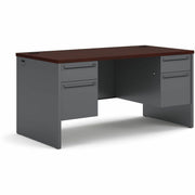 29.5" Height x 60" Width x 30" Depth - Total Drawer(s): 4 - Double Pedestal - Waterfall Edge - Finish: Charcoal - 1 Each