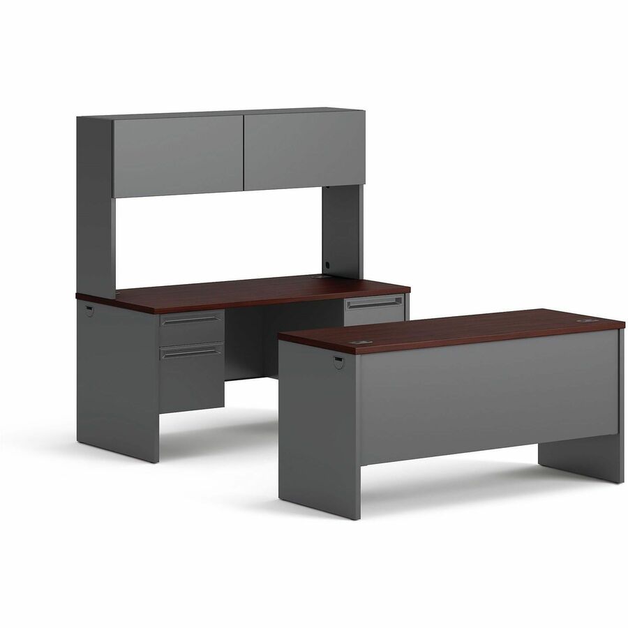 29.5" Height x 60" Width x 30" Depth - Total Drawer(s): 4 - Double Pedestal - Waterfall Edge - Finish: Charcoal - 1 Each