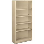 HON Brigade Steel Bookcase, 5 Shelves, 71"H x 34.5"W x 12.62"D, Adjustable, Reinforced Steel, Putty Finish, 1 Each