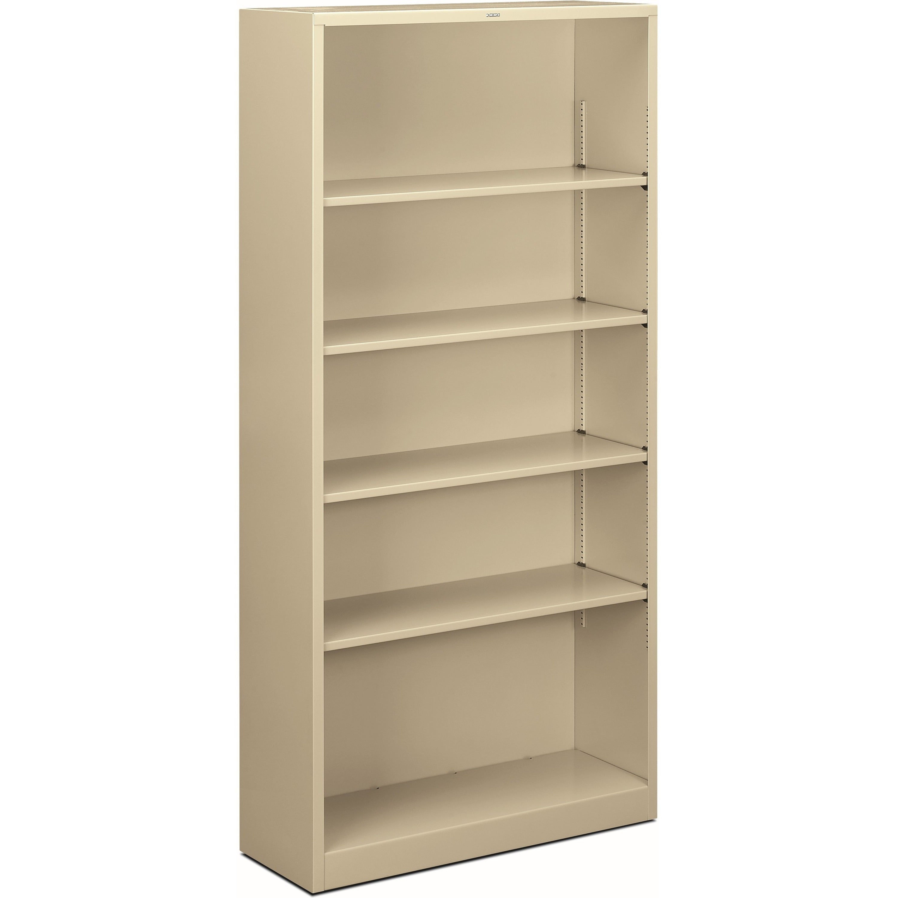 HON Brigade Steel Bookcase, 5 Shelves, 71"H x 34.5"W x 12.62"D, Adjustable, Reinforced Steel, Putty Finish, 1 Each