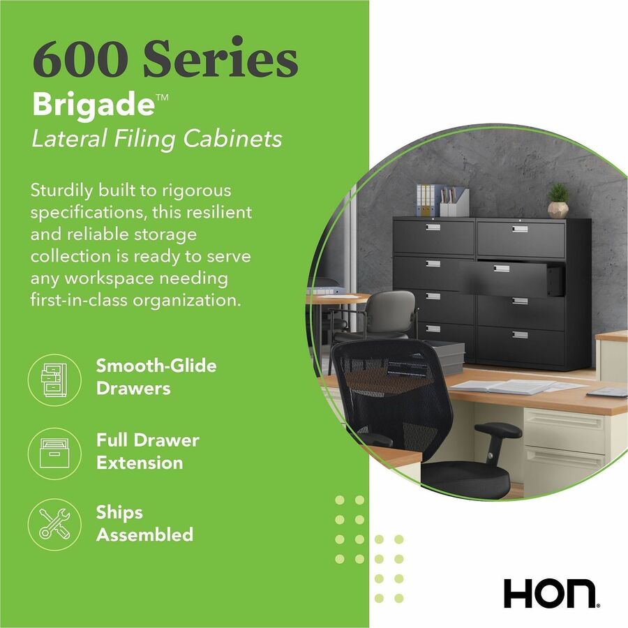 HON Brigade 600 H684 Lateral File - 53.3" Height x 36" Width x 18" Depth - Total Drawer(s): 4 - Finish: Putty - Lockable, Glide, Removable Lock, Heavy Duty, Interlocking - For File Storage, Workstation, Office, Desk - 1 Each