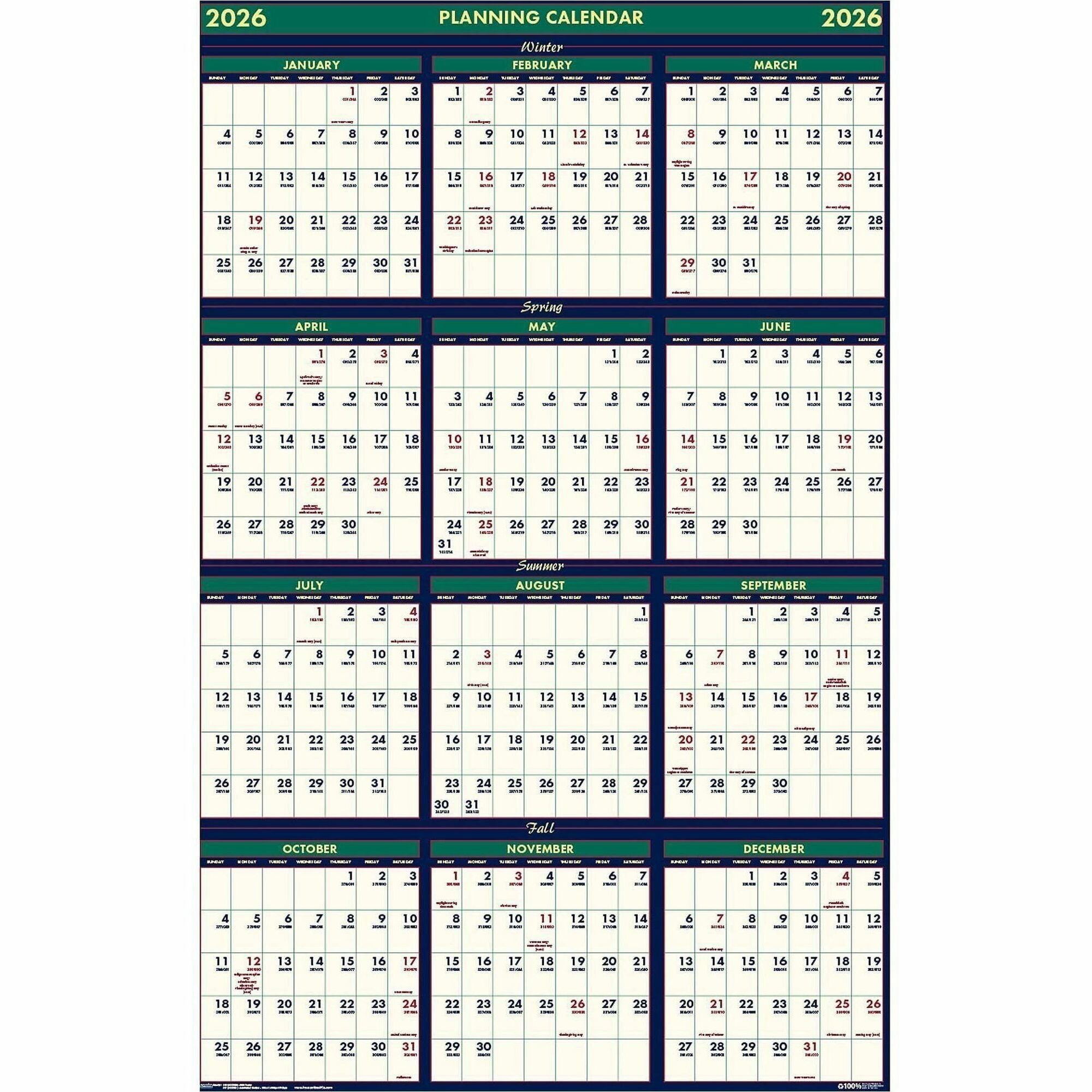 Julian Dates - Yearly - 12 Month - July 2025 to June 2026 - 24" x 37" Sheet Size - 1.50" x 1" Block - 1 Each