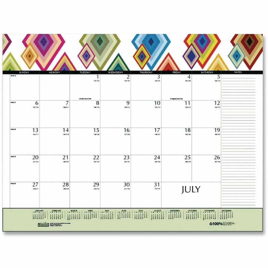 Julian Dates - Monthly - 12 Month - January 2026 to December 2026 - 22" x 17" Sheet Size - Desk Pad, Desk - Multicolor - Geometric Design, Planing Calendar, Printed, Reinforced Corner - 1 Each