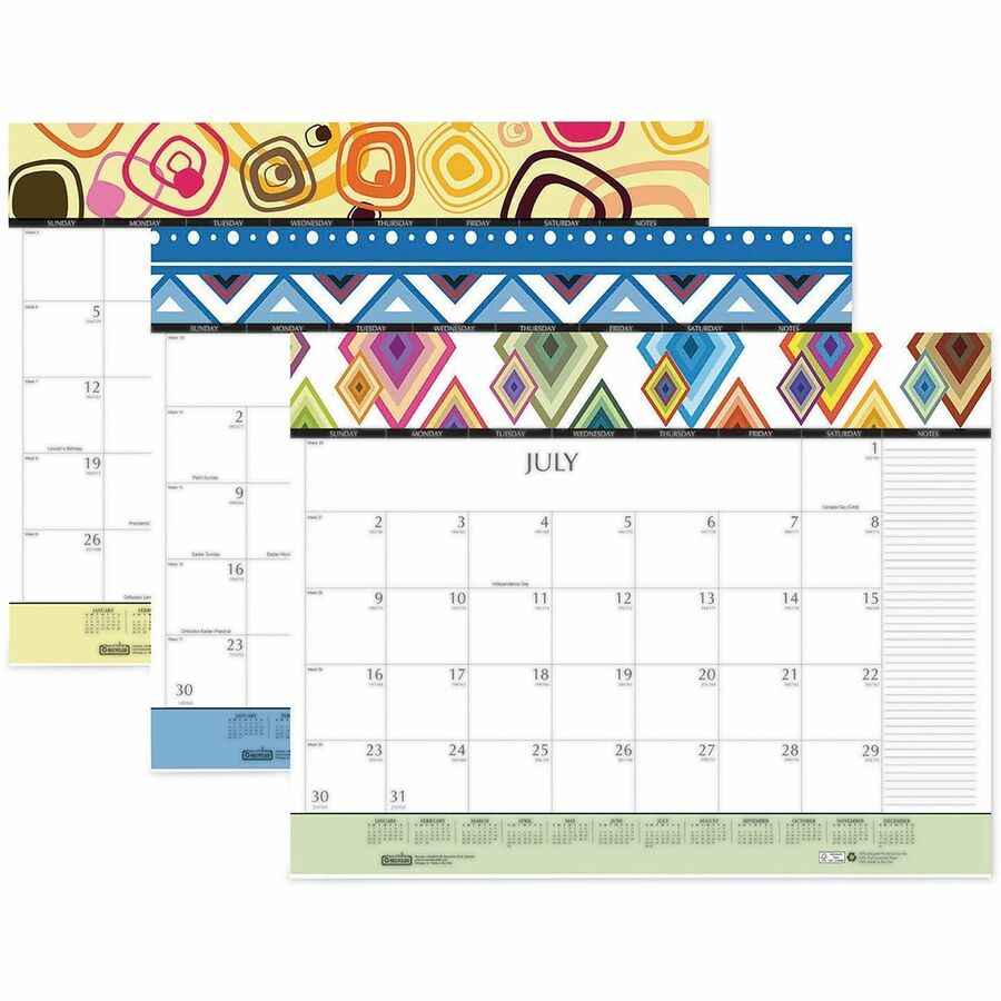 Julian Dates - Monthly - 12 Month - January 2026 to December 2026 - 22" x 17" Sheet Size - Desk Pad, Desk - Multicolor - Geometric Design, Planing Calendar, Printed, Reinforced Corner - 1 Each