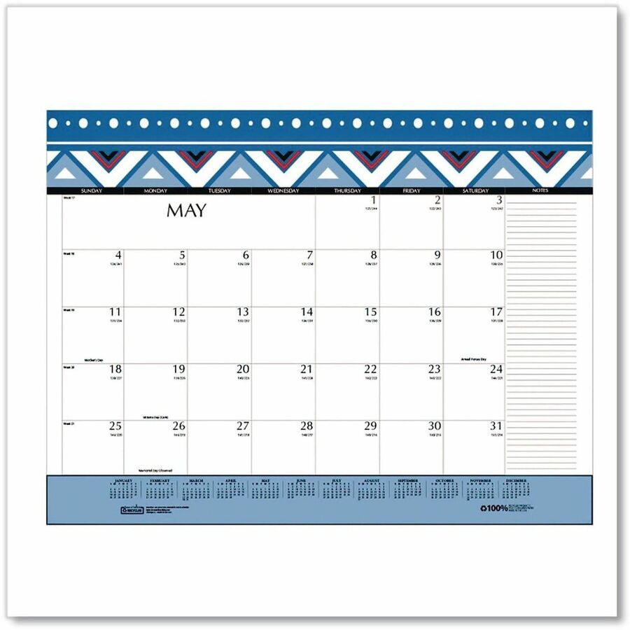 Julian Dates - Monthly - 12 Month - January 2026 to December 2026 - 22" x 17" Sheet Size - Desk Pad, Desk - Multicolor - Geometric Design, Planing Calendar, Printed, Reinforced Corner - 1 Each