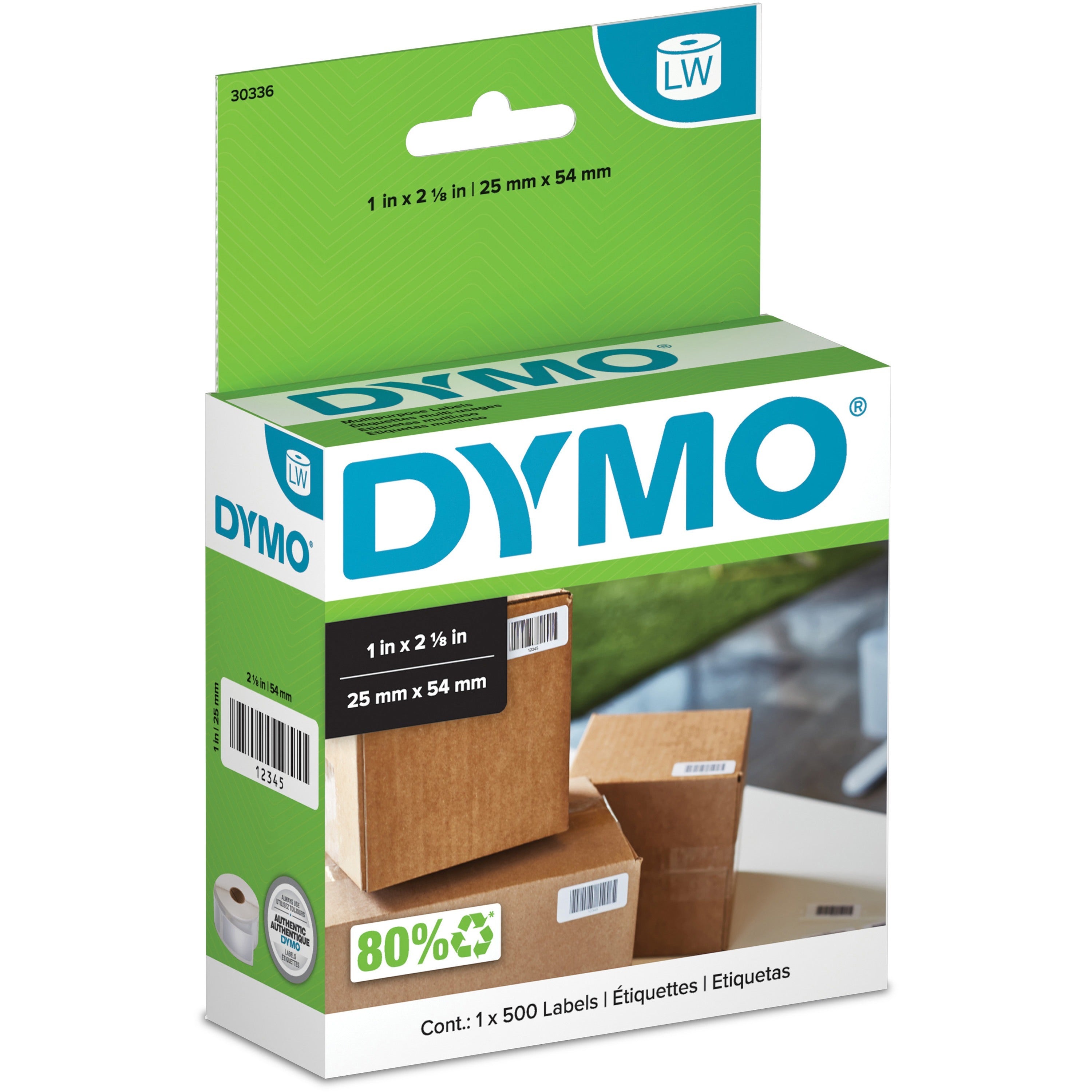1" Width x 2 1/8" Length - Direct Thermal - White - 500 / Roll - 1 Roll