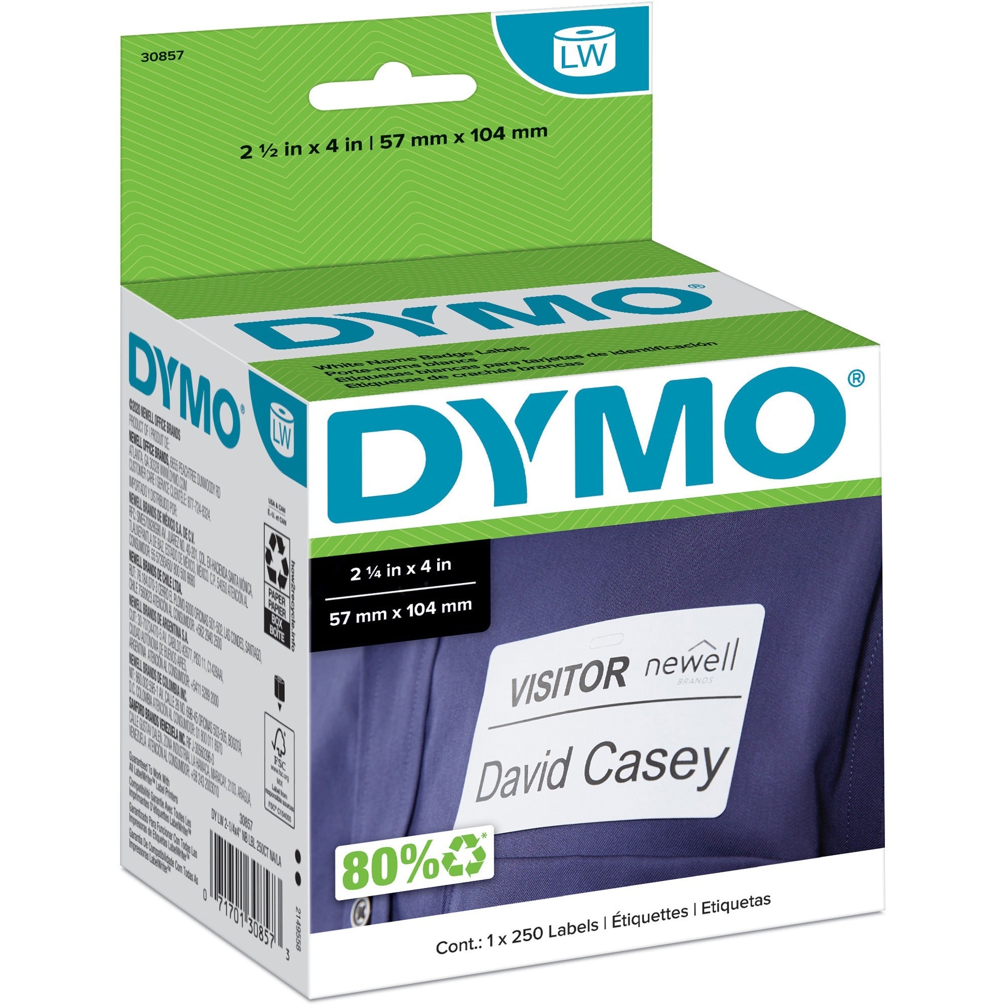 4" Width x 2 1/4" Length - Removable Adhesive - Rectangle - Direct Thermal - White - Self-adhesive - 250 / Roll