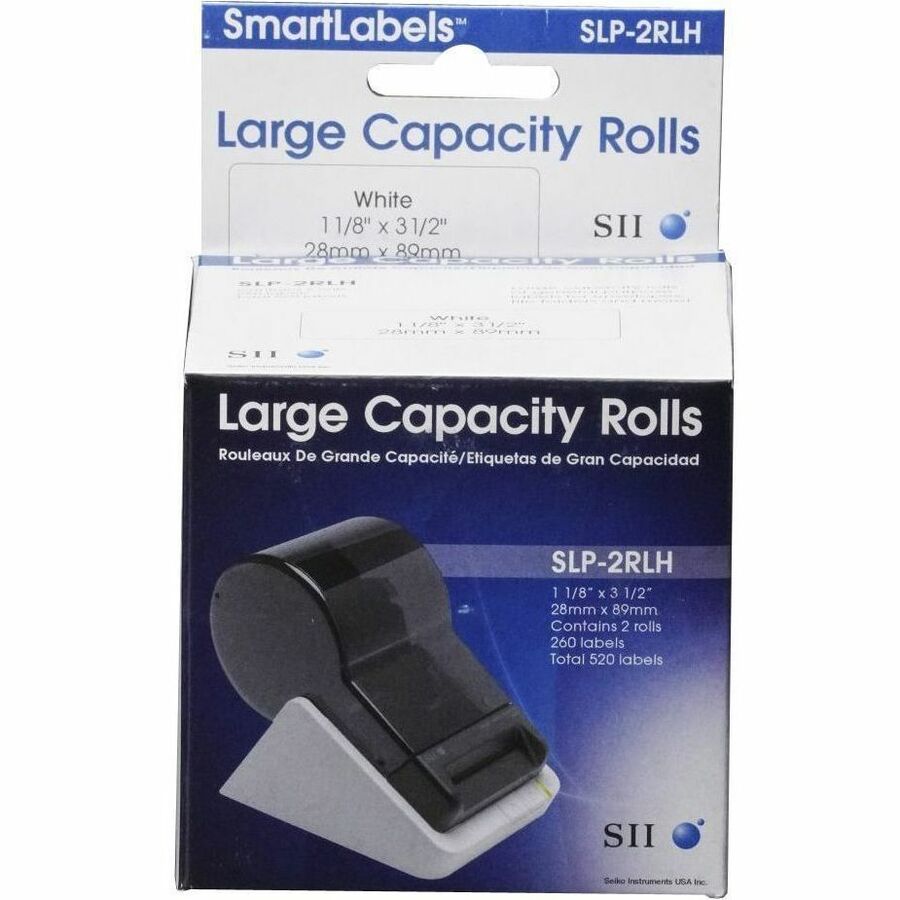 1 1/8" Width x 3 1/2" Length - Rectangle - Direct Thermal - White - Paper - Self-adhesive - 260 / Roll - 2 / Box