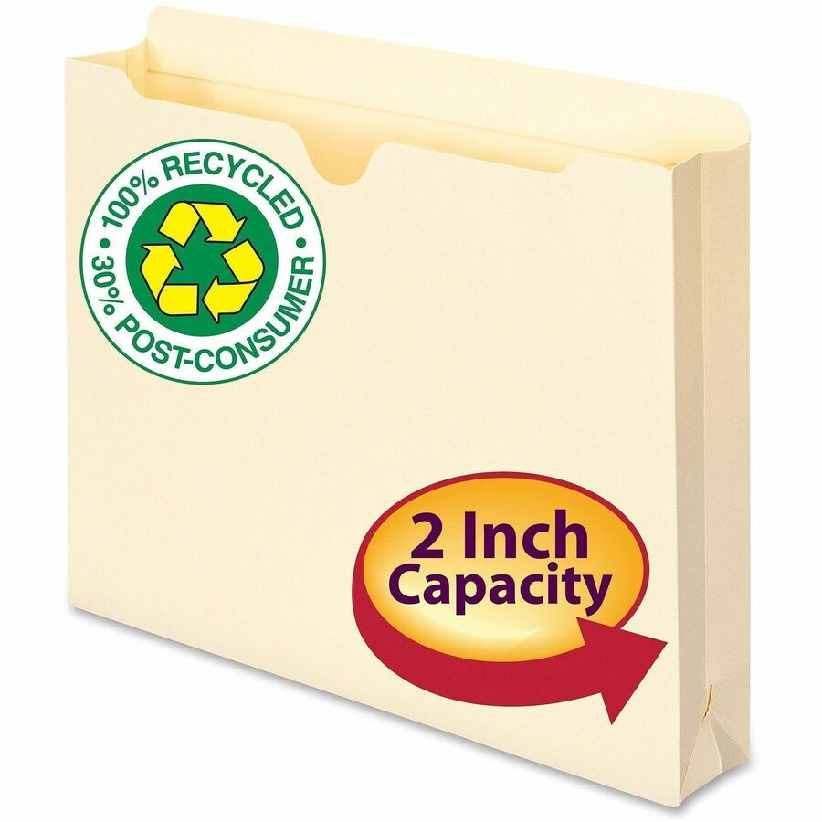 Smead Straight Tab Cut Letter Recycled File Jacket - 8 1/2" x 11" - 2" Expansion - Top Tab Location - 11 pt. - 2 Plys - Manila - Acid-free, Slip Resistant, Reinforced Tab - 100% Recycled - 50 / Box