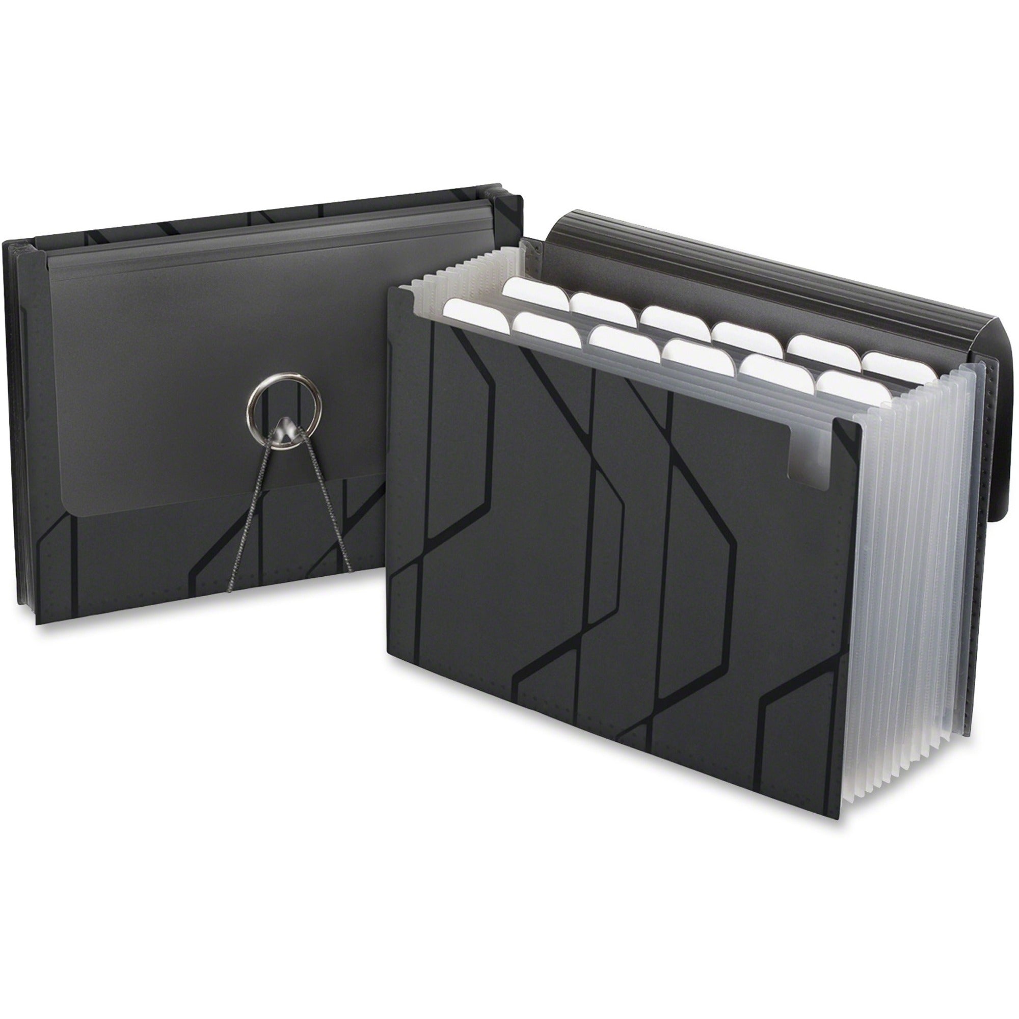 13 Pocket(s) - Poly - Black - Elastic Closure, Flap, Durable - 1 Each