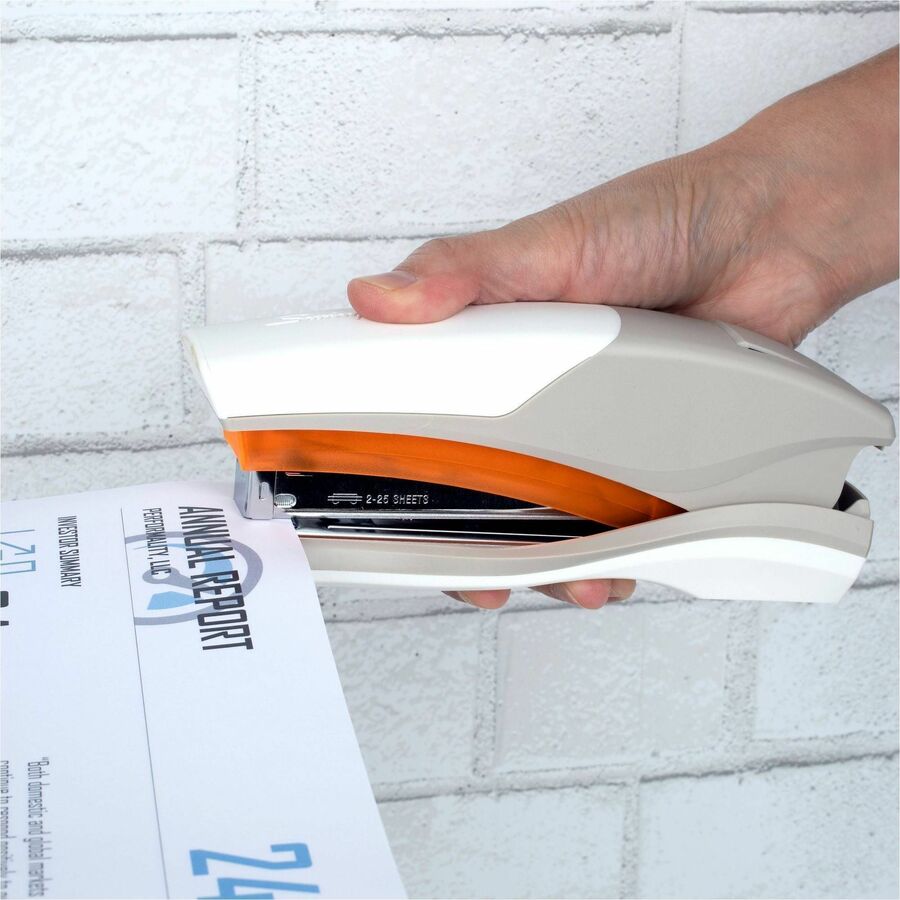 Swingline Optima 25 Reduced Effort Stapler - Staples Upto 25 Sheet of 20lb Paper - Holds Upto 210 Staple - Full Strip - Staple Size: 0.25" - 2.25" Throat Depth - Gray, Orange - Plastic, Metal - 1 Each