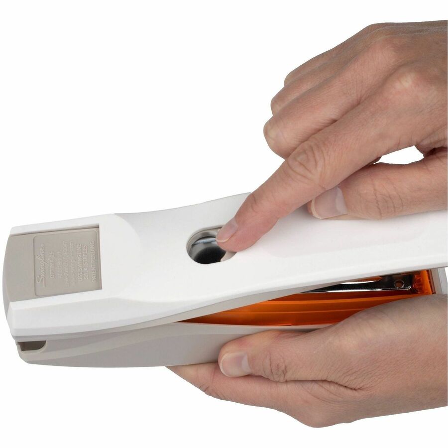 Swingline Optima 25 Reduced Effort Stapler - Staples Upto 25 Sheet of 20lb Paper - Holds Upto 210 Staple - Full Strip - Staple Size: 0.25" - 2.25" Throat Depth - Gray, Orange - Plastic, Metal - 1 Each