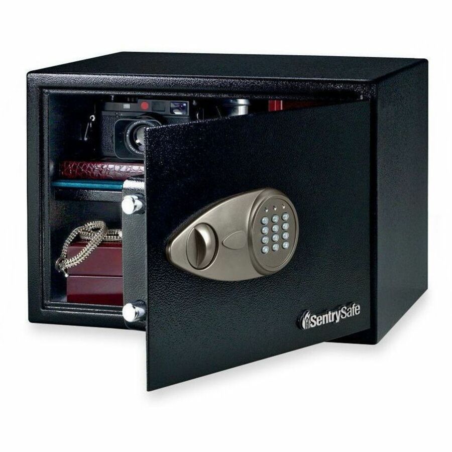 1.20 ft³ - Electronic, Key Lock - 2 Live-locking Bolt(s) - Internal Size 10.50" Height x 16.75" Width x 12.63" Depth - Overall Size 10.6" Height x 17" Width x 14.8" Depth - Black - Steel